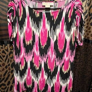Michael Kors Pink and Black Ikat Blouse